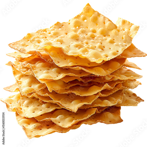 Crispy  golden savory crackers withe sesame seeds stacked is on the transparent background 
