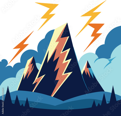 Lightning Storm Mountain Scene Vector