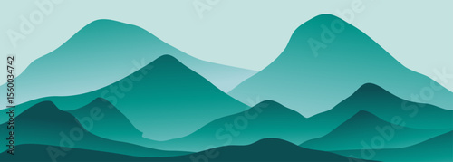 Mountain landscape background. creative minimalist modern art print. mountains, hills and forest. use for print art, poster, cover, banner