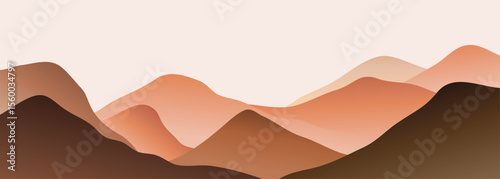 Mountain landscape background. creative minimalist modern art print. mountains, hills and forest. use for print art, poster, cover, banner