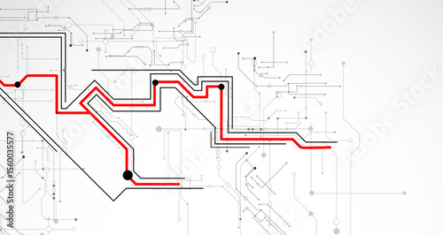 Digital circuit visualization vector background. Pattern with interconnected lines, nodes.
