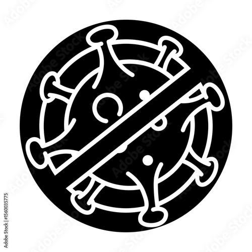 Made in the UK Corona virus inside a no symbol vector icon solid style.