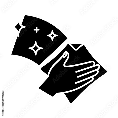Made in UK Hand wiping a surface with a cloth vector icon solid style.