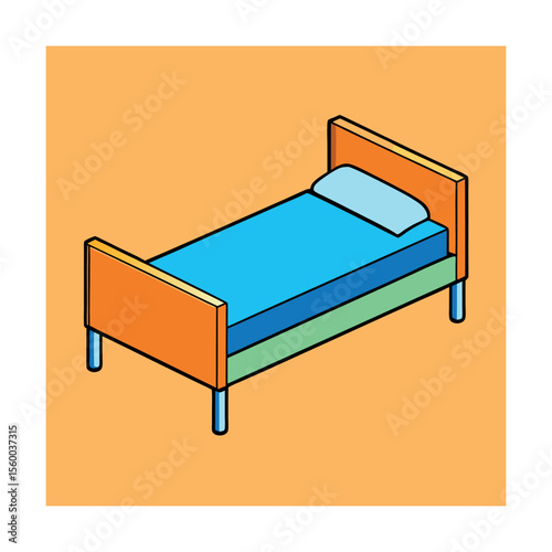 Bedroom Twin Bed Top View Vector