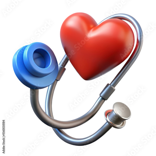 High quality 3d rendering icon featuring a red heart embraced by a sleek modern stethoscope design land transportation isolated on white background