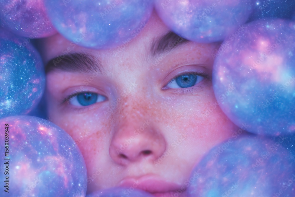 Naklejka premium Stellar beauty captured in a cosmic bubble dreamscape of vibrant hues