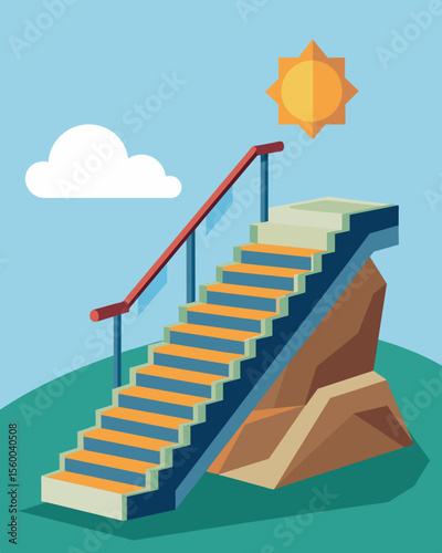 A solarpowered stair stepper located near a steep hill adding a natural resistance element to a cardio workout.. Vector illustration