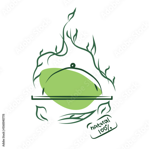  Vector doodle tray icon. Vector doodle tray logo. Only healthy food.