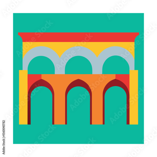 Ancient Aqueduct Bridge Color Vector Artwork