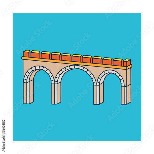 Stone Aqueduct Bridge Color Vector Scene