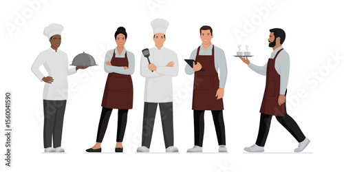 Professional kitchen staff and restaurant workers full length portrait