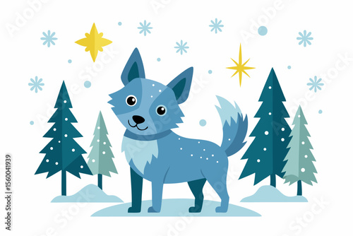 Adorable cartoon illustration of a fluffy white puppy with a red bow and scarf sitting inside a festive red holiday cup 