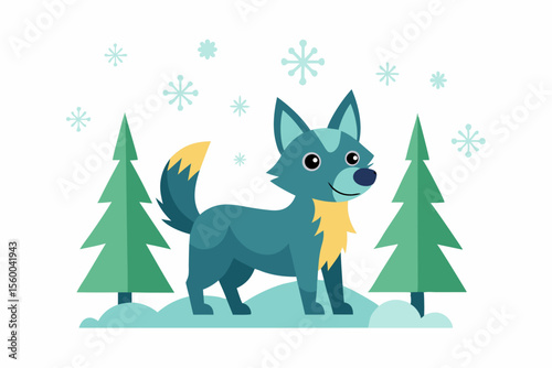 Adorable cartoon illustration of a fluffy white puppy with a red bow and scarf sitting inside a festive red holiday cup 