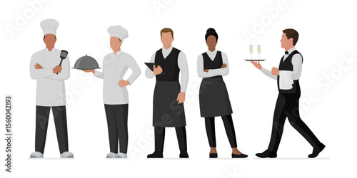 Professional kitchen staff and restaurant workers full length portrait