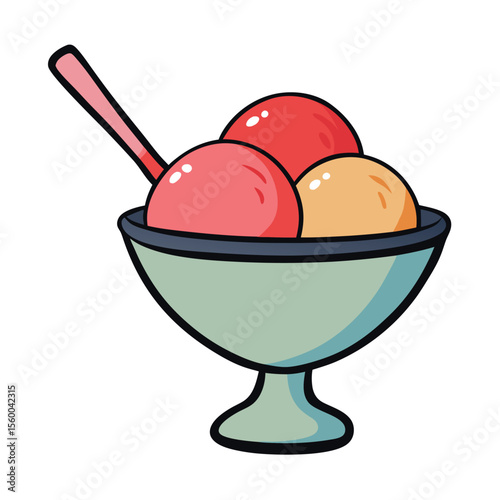 A refreshing scoop of sherbet in a bowl, colorful and delicious, on a plain white surface, a sweet dessert.