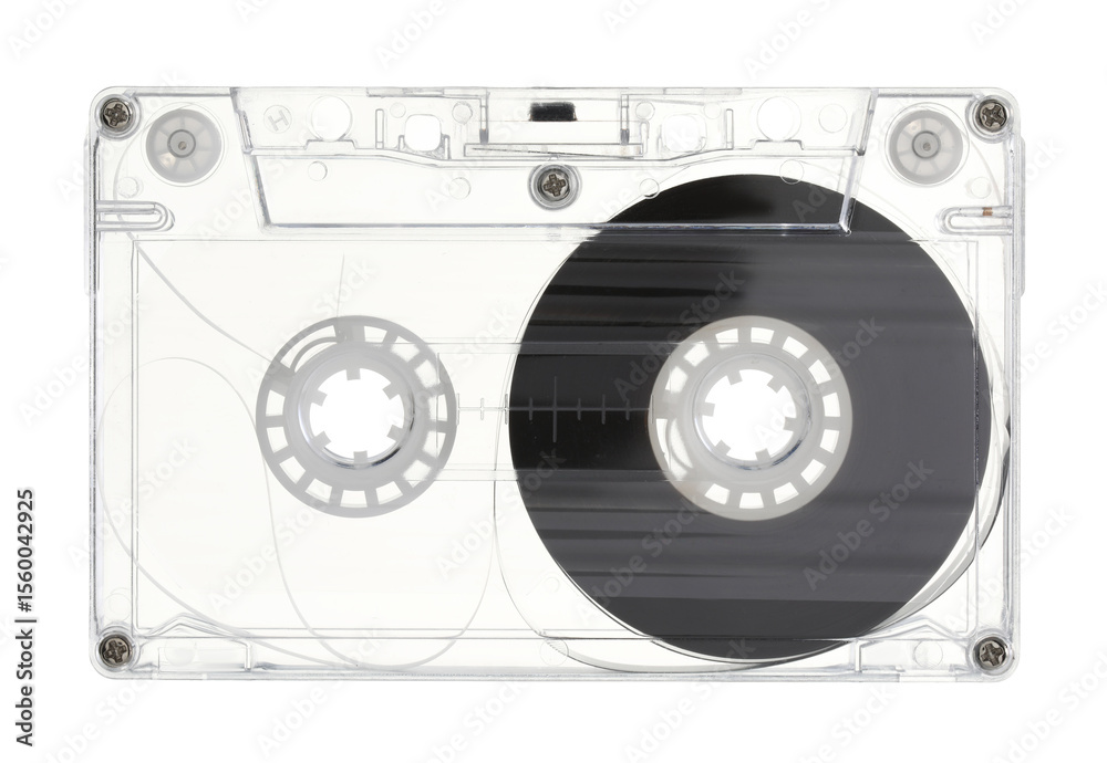 Fototapeta premium One audio cassette with magnetic tape isolated on white