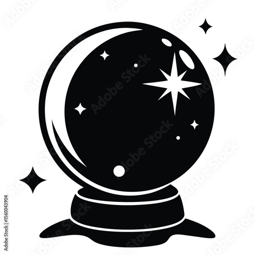 Mystical Crystal Ball A Silhouette of Future Visions and Prophecy with Sparkles and Magical Glow