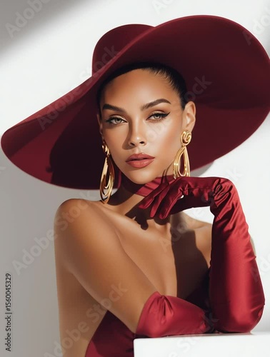 Beautyful lady in red hat, professional shot, fashion