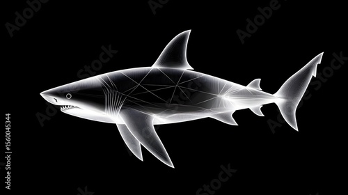 X-ray Shark, ocean predator, dark background, digital art, wildlife