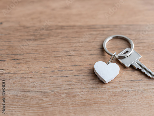 Key on a chain with a heart, symbolizing love for a new house or home, successful property owner in the real estate business, metal keyring and mortgage concept, buy 83580251 1