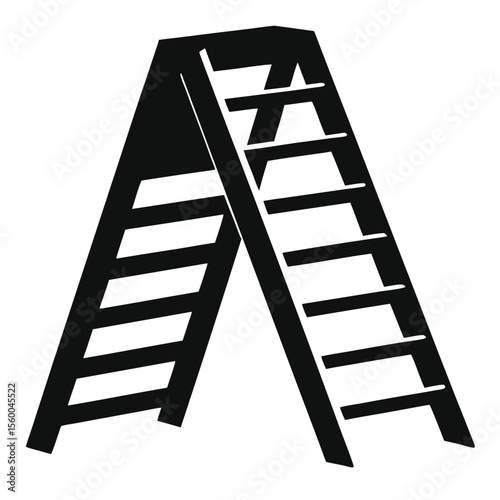 Simple black icon of an A-frame stepladder for construction and home improvement. Isolated vector graphic for reaching new heights and progress.