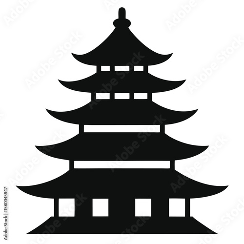 Elegant Black and White Illustration of a Five-Story Pagoda  Asian Architecture Icon
