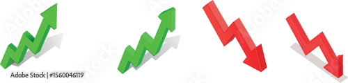 3D Green Up and Red Down Arrows - Business and Financial Trend Indicators