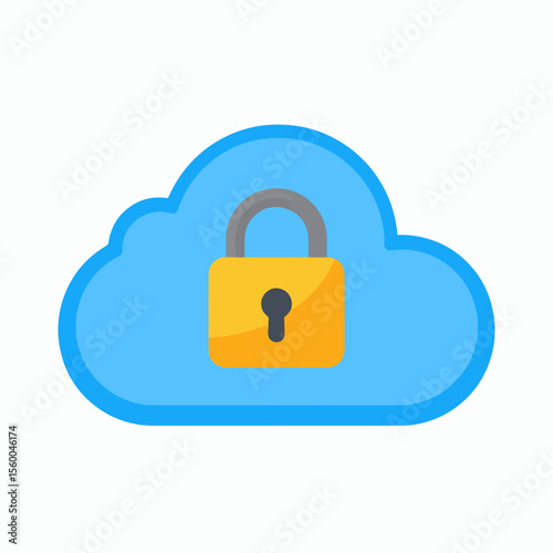 A light blue cloud with a gold padlock centered on it signifying cloud security The padlock has a gray shackle and a black keyhole