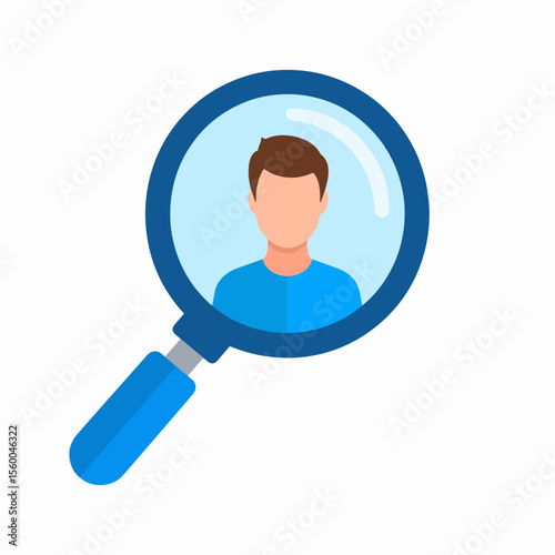 A magnifying glass is focusing on a simple illustration of a persons head and shoulders