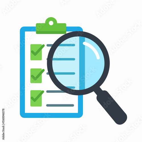 A checklist on a clipboard with checkmarks next to some tasks as seen through a magnifying glass