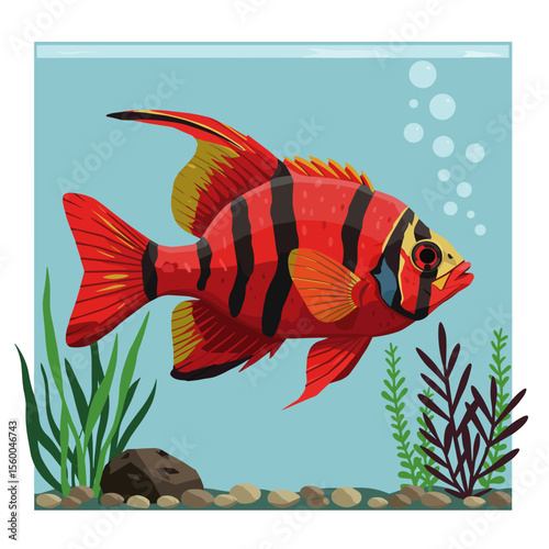 Cardinalfish swimming in an aquarium with aquatic plants and bubbles  