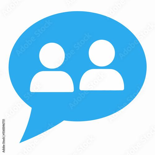 Two white avatars within a blue speech bubble suggesting communication or discussion