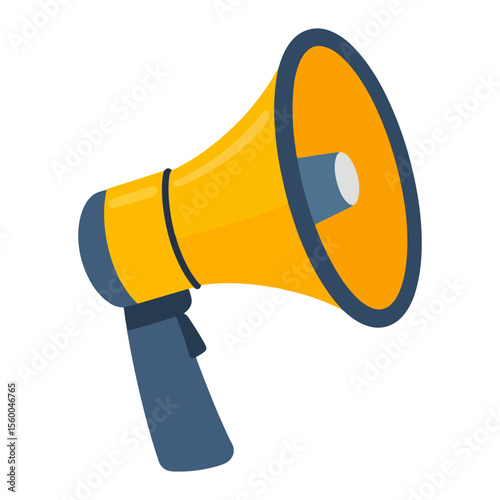 A yellow  blue megaphone with a handle rounded design  grey accent inside the cone