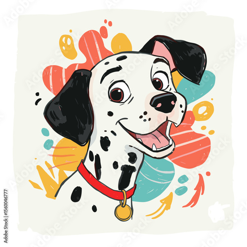 Dalmatian dog smiling with colorful background illustration  