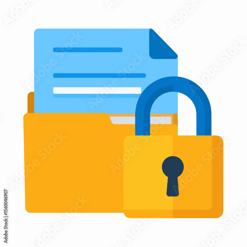 A yellow folder holding a document secured by a blue padlock symbolizes data protection