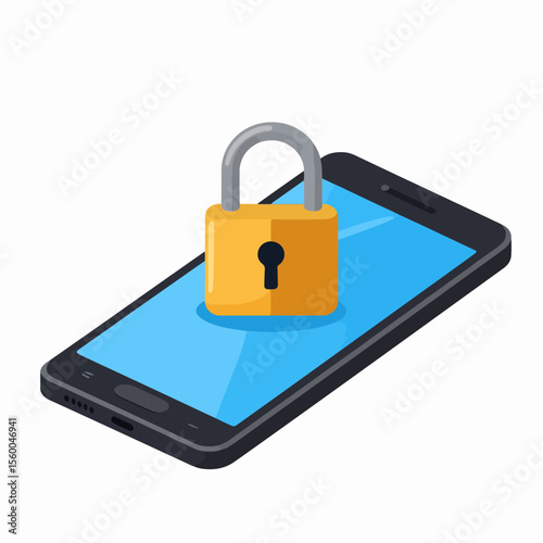 A padlock secures a bluescreened smartphone angled against a white backdrop