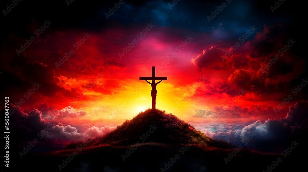 Crucifixion sunset hilltop dramatic sky faith Crucifixion sunset hilltop dramatic sky faith