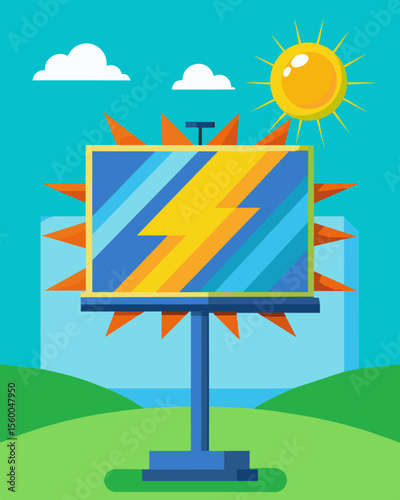 A striking solarpowered billboard showcasing vibrant and dynamic adver all powered by the sun.. Vector illustration