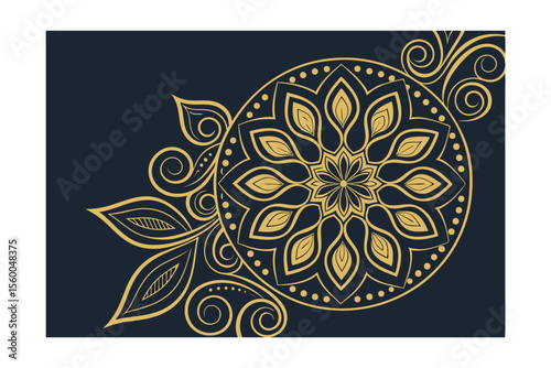 Elegant Ornamental Mandala Design in Gold on Black Luxury Background