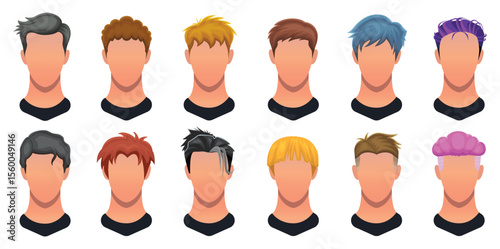 Set of Hairstyle man, Hair style set for barber and hair cut logo and men portrait modern fashion long hair, short hair, curly salon hairstyles, vector hairstyle silhouette design.