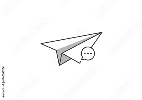 A grey paper airplane is shown next to a talking bubble with three dots inside