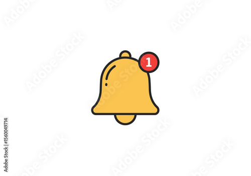 A yellow cartoonstyle notification bell with a red circle displaying the number 1 in white