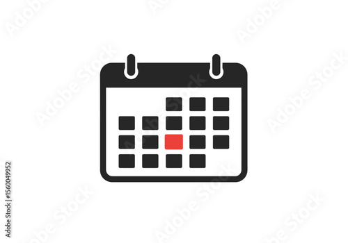 Calendar icon with marked red date black grid on a white background