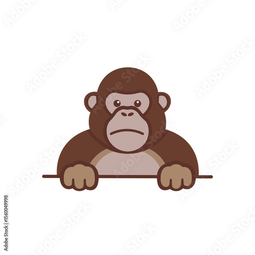 Cute Curious Brown Gorilla Cartoon Character Hiding While Peeking