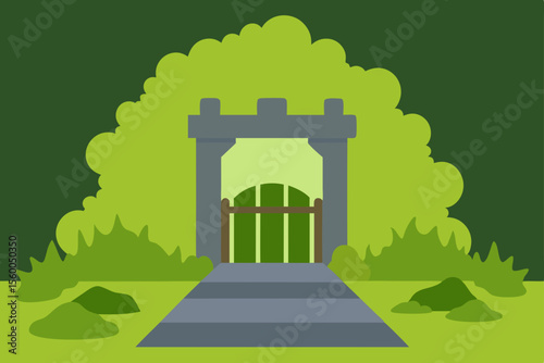 moss covered gate old forest entrance