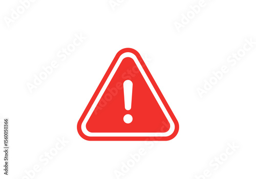 Red triangle outlined in white with a white exclamation point in the center isolated on a white background