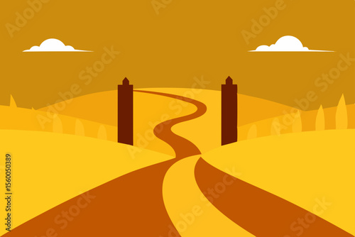 oil painting golden field path gate