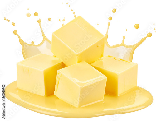 Creamy Butter Cubes Melting with Rich Splash Effect PNG