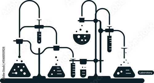 chemical system vector, chemistry lab setup, scientific process illustration,