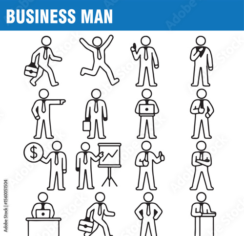 Business Man Silhouette Icons – Corporate Actions & Poses